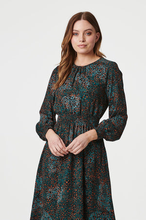 Green | Ditsy Print Long Sleeve Tea Dress