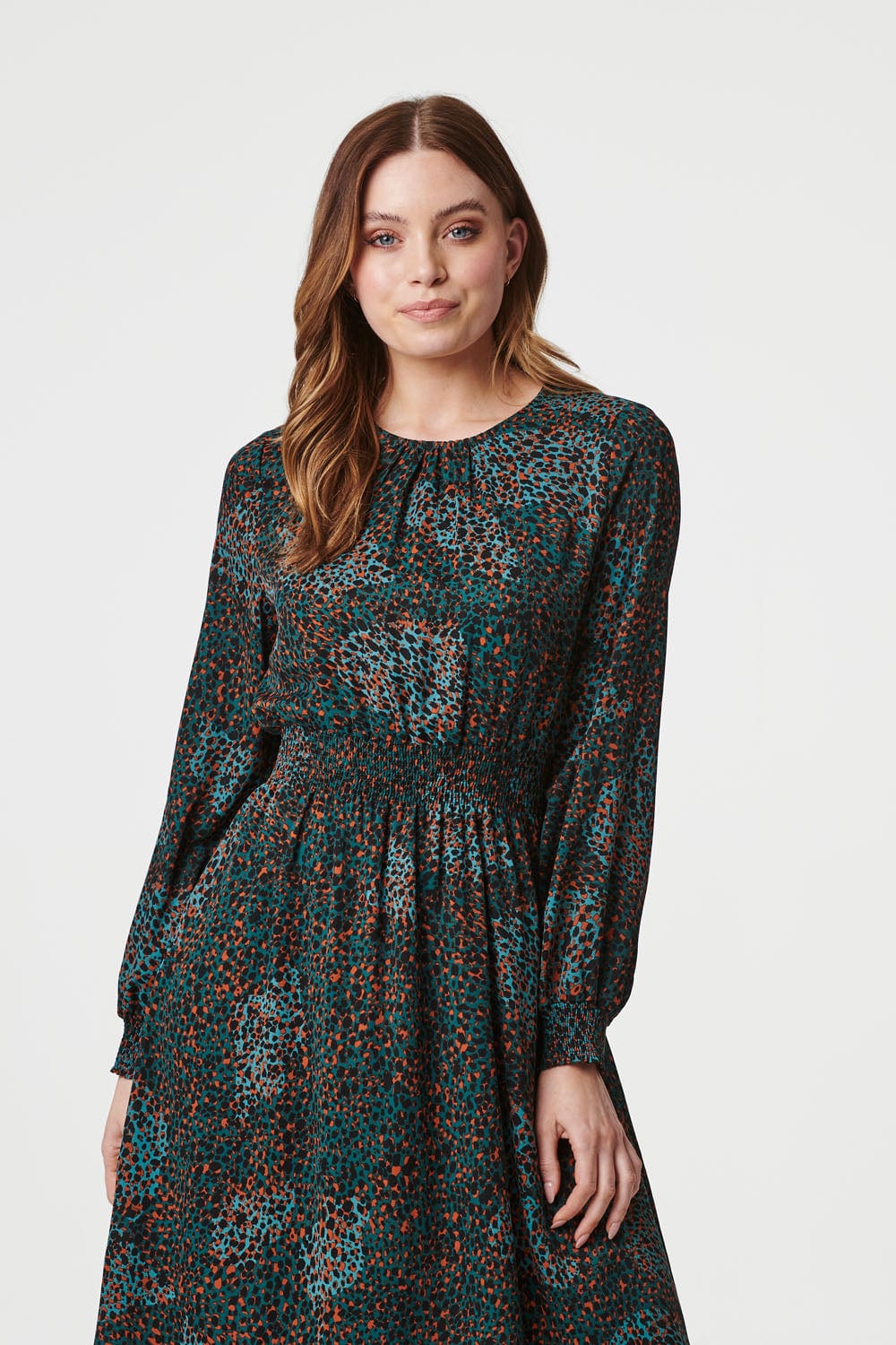 Green | Ditsy Print Long Sleeve Tea Dress
