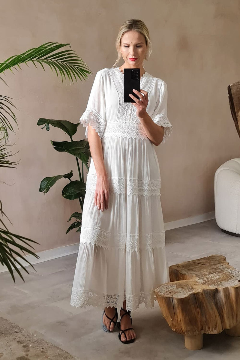 Short Sleeve Crochet Maxi Dress | Izabel London Short Sleeve Crochet Maxi Dress | Izabel London