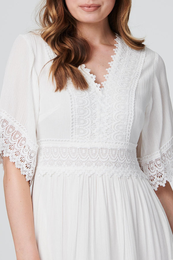 White | Short Sleeve Crochet Maxi Dress