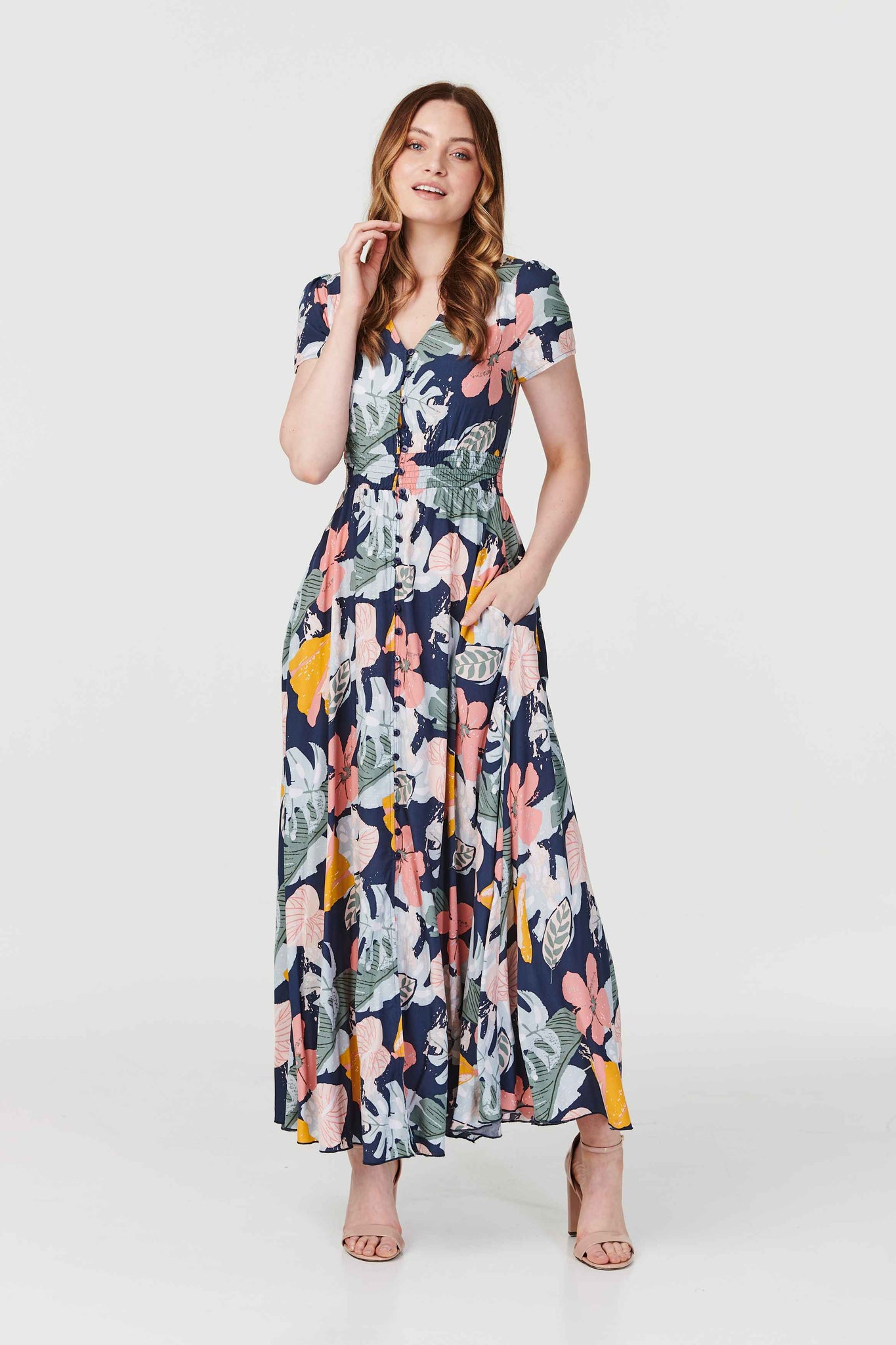 Navy | Tropical Print Maxi Sundress