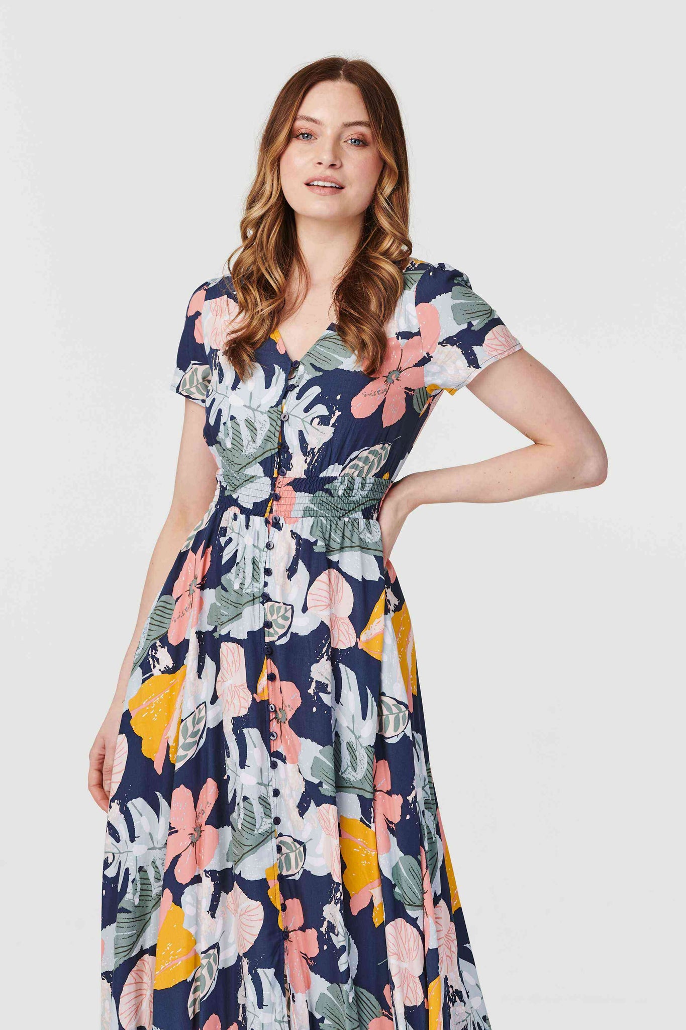 Navy | Tropical Print Maxi Sundress