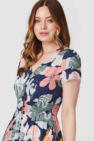 Navy | Tropical Print Maxi Sundress