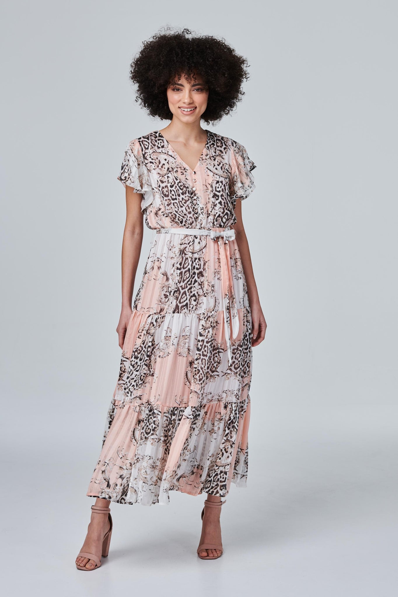 Pink | Animal Print Tiered Maxi Dress