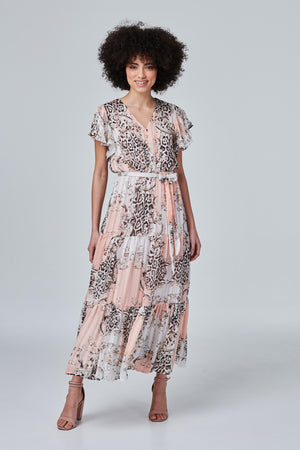 Pink | Animal Print Tiered Maxi Dress