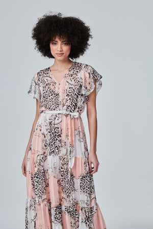 Pink | Animal Print Tiered Maxi Dress