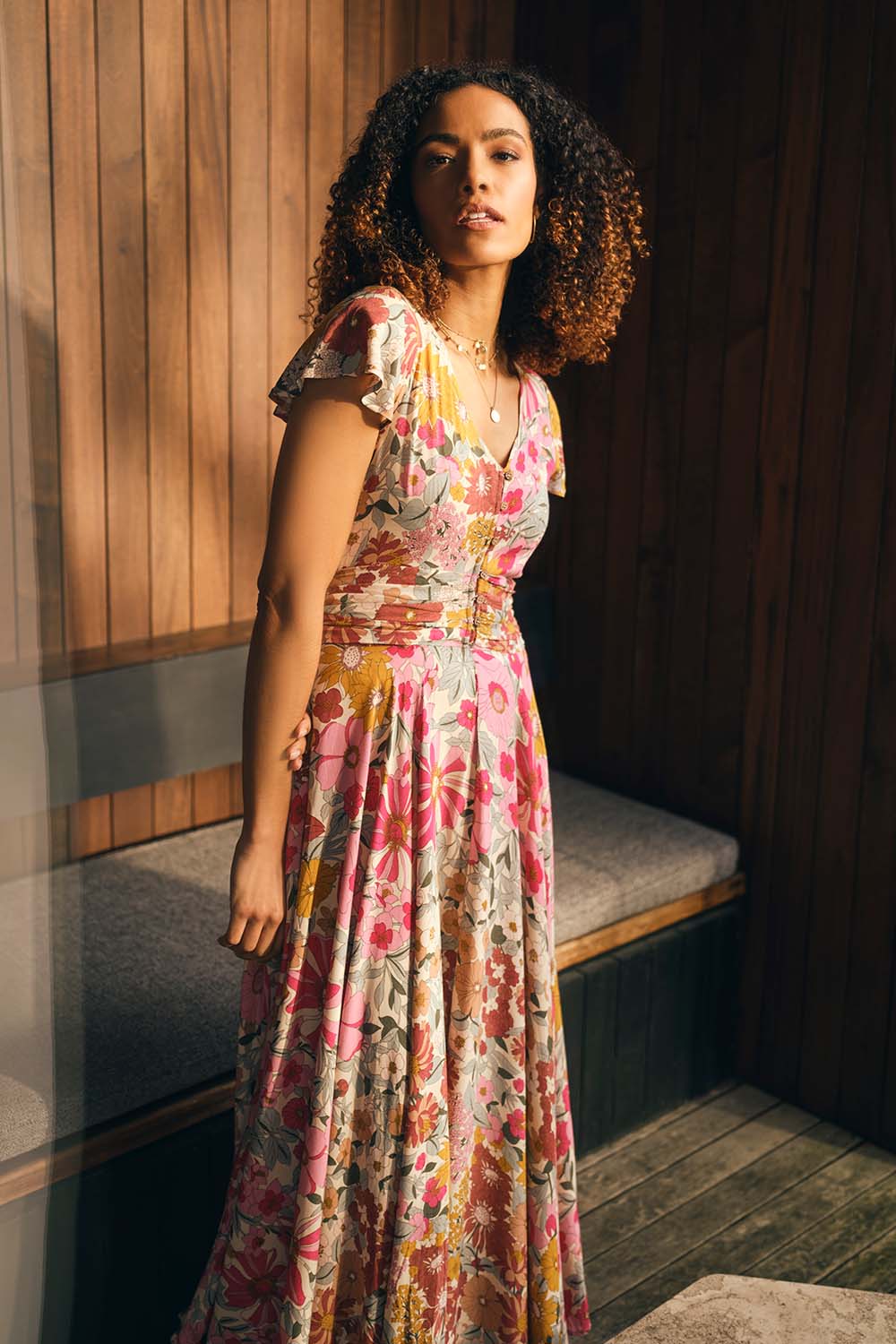 Green | Floral Ruched Maxi Dress