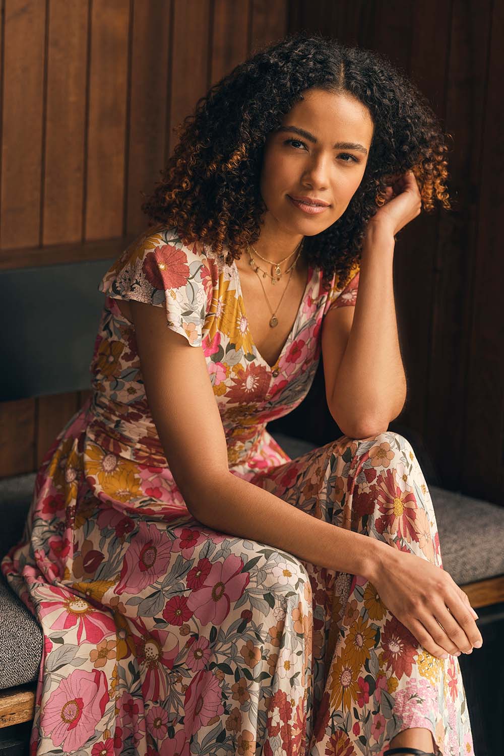 Green | Floral Ruched Maxi Dress