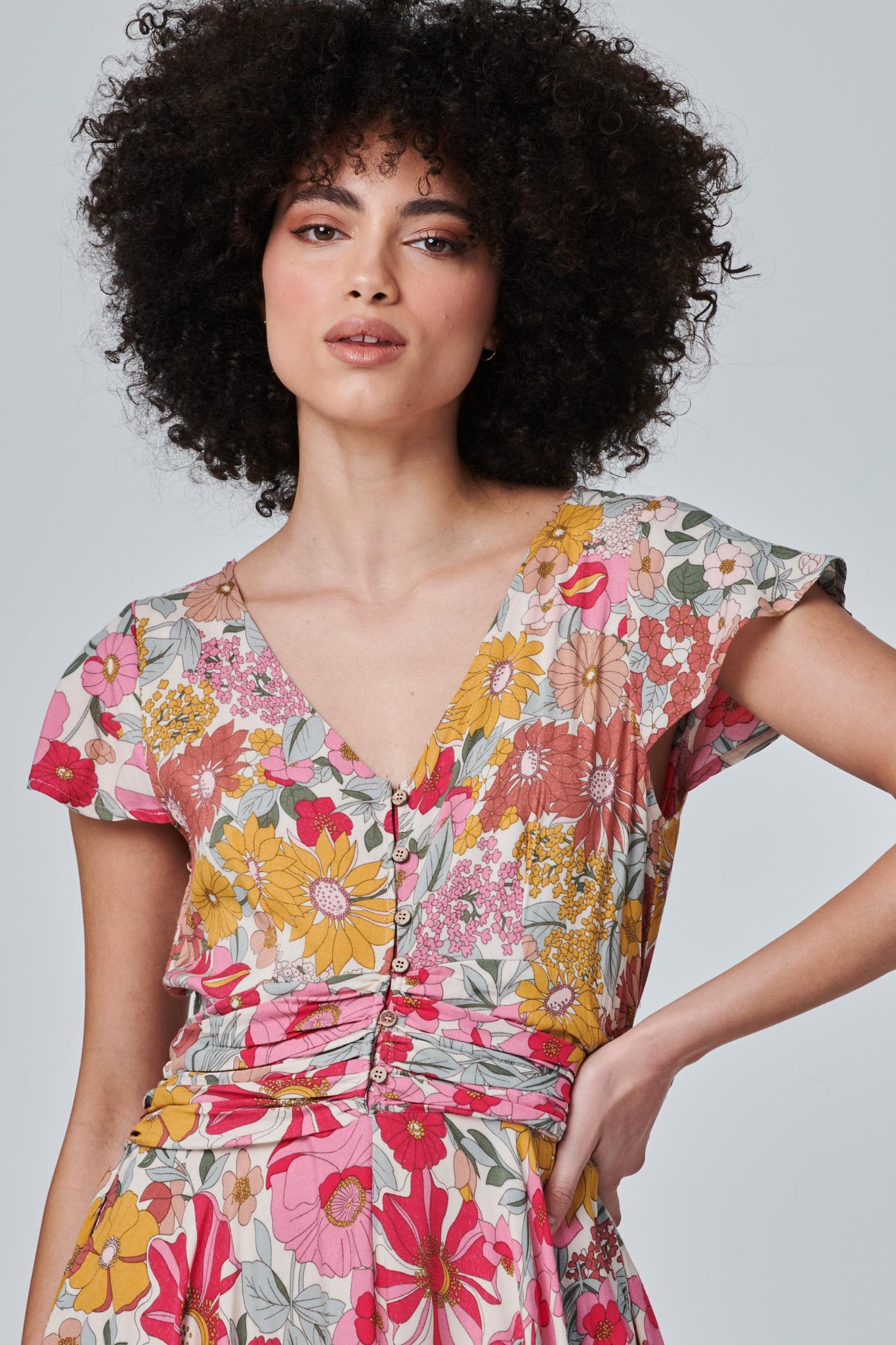 Green | Floral Ruched Maxi Dress
