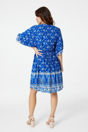 Blue | Floral Short Sleeve Short Dress