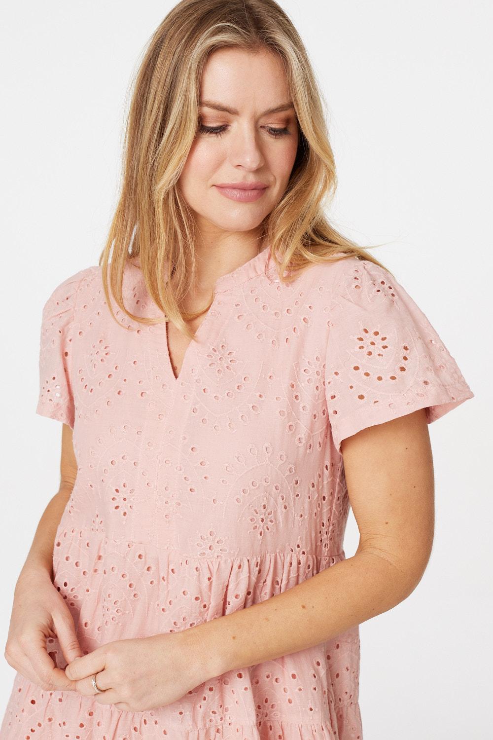 Pink | Broderie Anglaise Short Dress