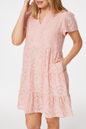 Pink | Broderie Anglaise Short Dress
