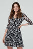 Black | Floral Zip Front Skater Dress