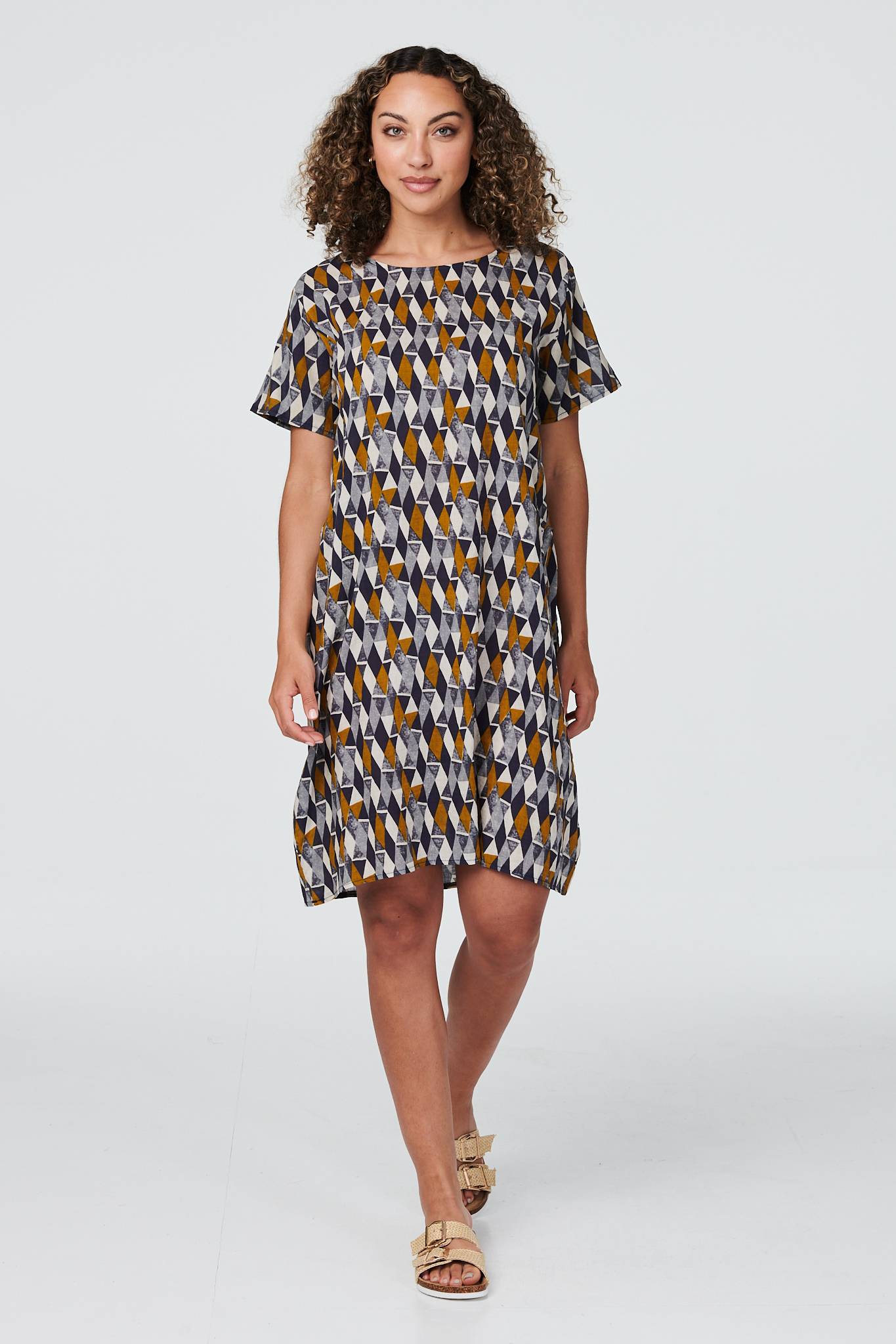 Indigo | Printed Short Sleeve Tunic Dress