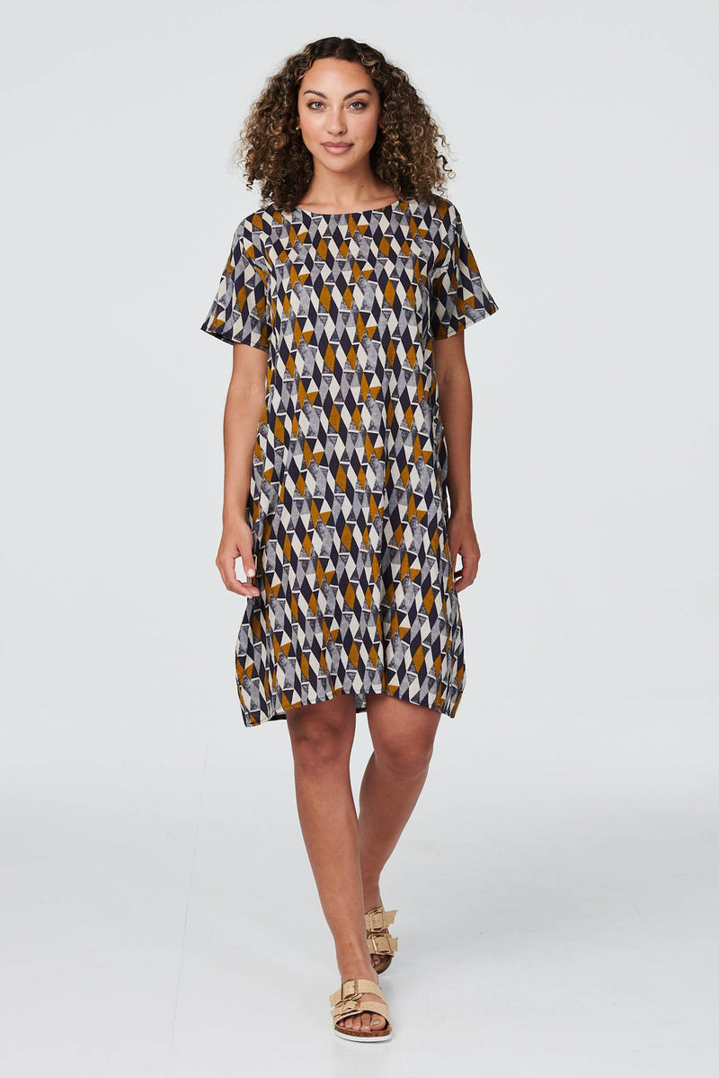 Indigo | Printed Short Sleeve Tunic Dress