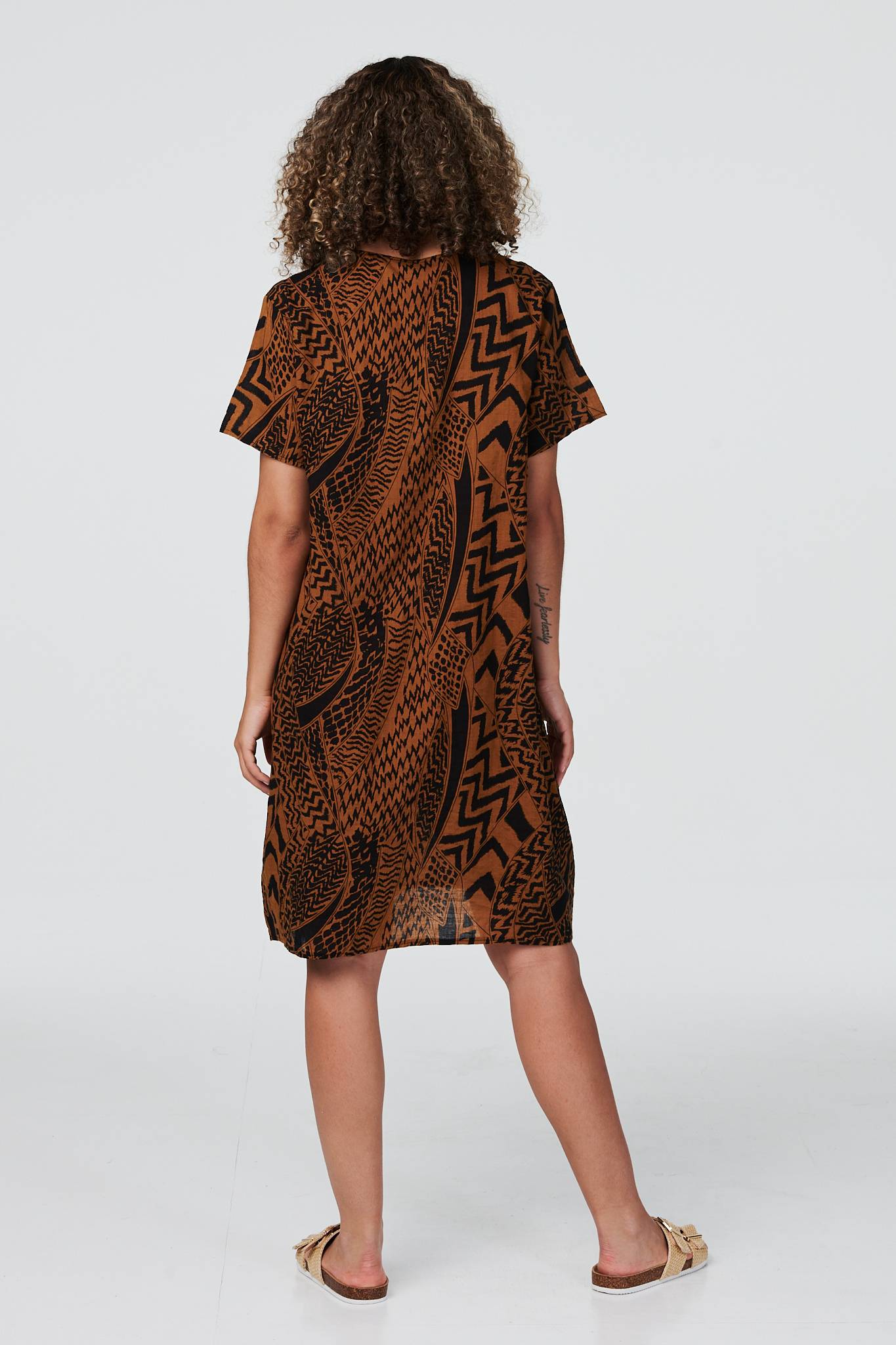 Mustard | Abstract Short Sleeve Tunic Dress