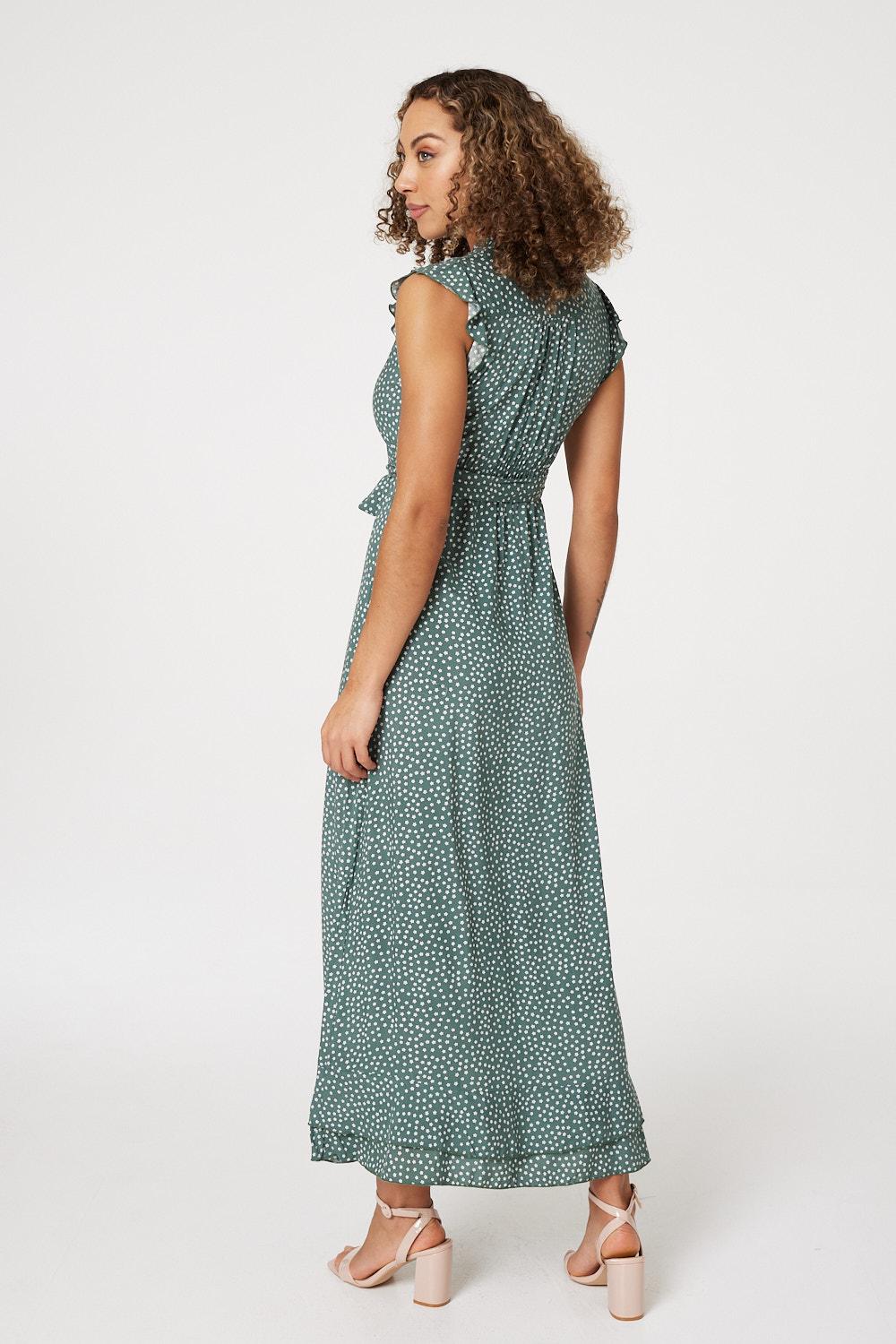 Sage | Floral Frill Sleeve Midi Dress