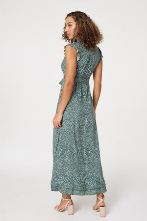 Sage | Floral Frill Sleeve Midi Dress