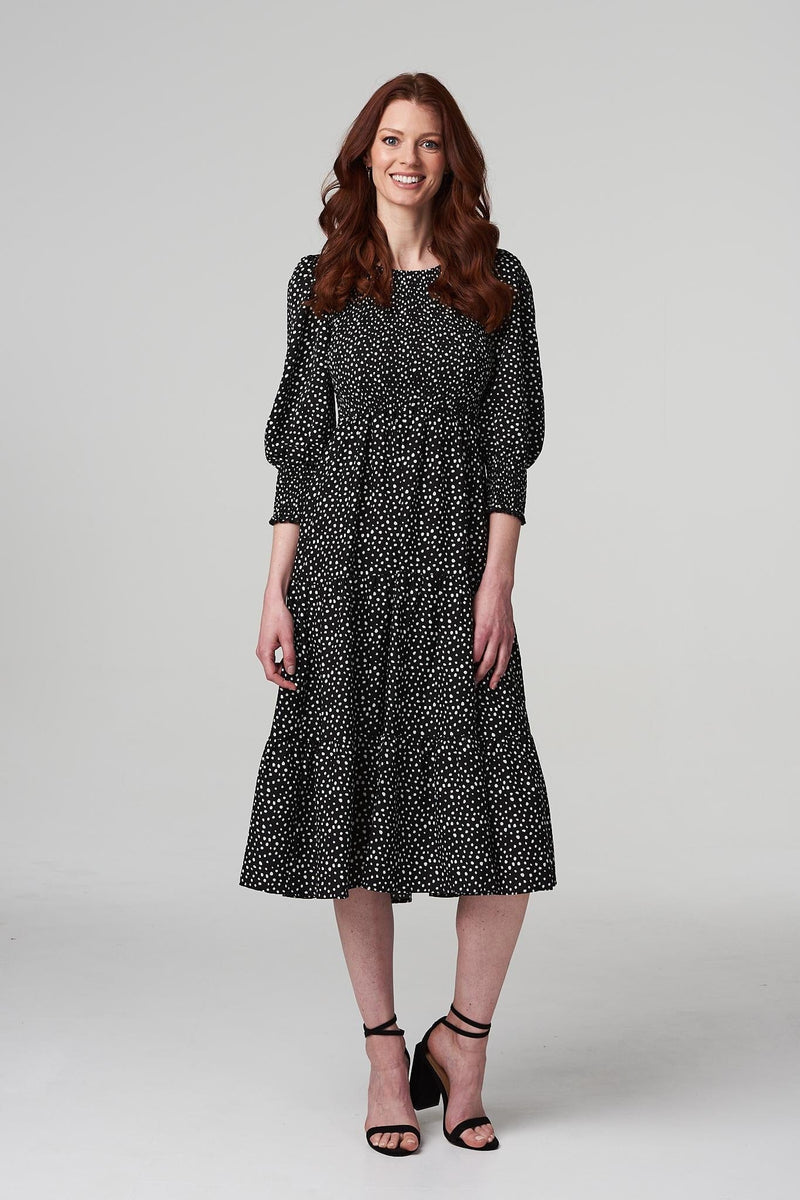 Black And White | Spotty Print Smocked Dress
