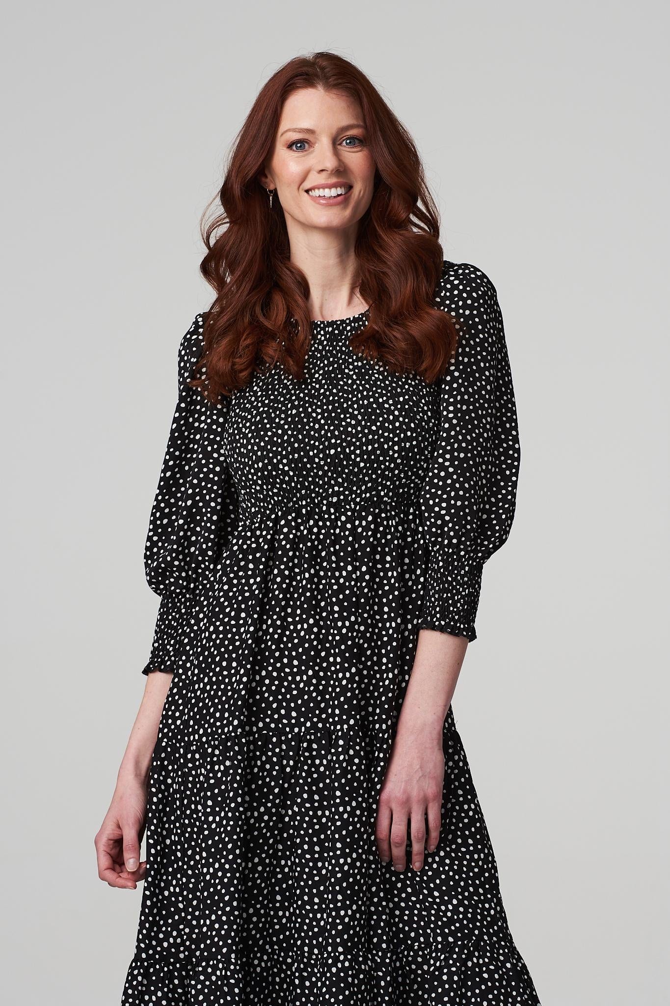 Black And White | Spotty Print Smocked Dress