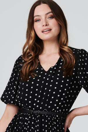Polka Dot Pleated Midi Dress