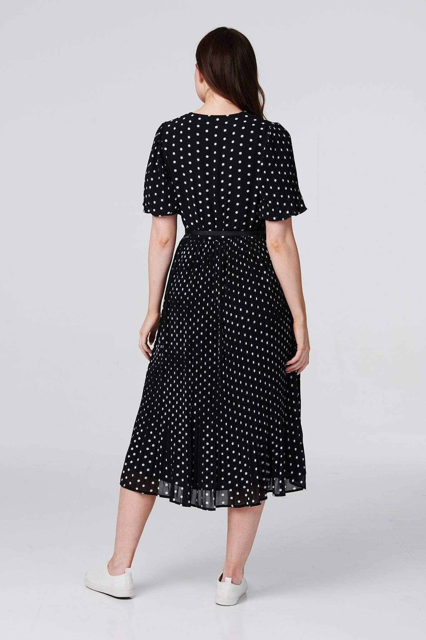 Polka Dot Pleated Midi Dress