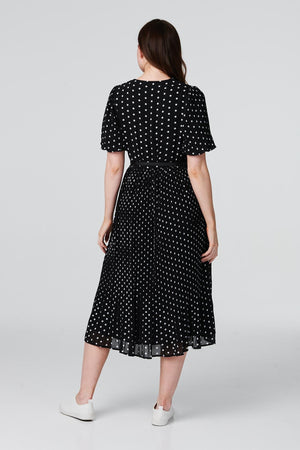 Polka Dot Pleated Midi Dress