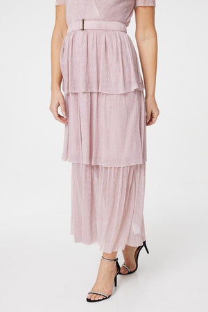 Pink | Lurex Wrap Front Tiered Midi Dress