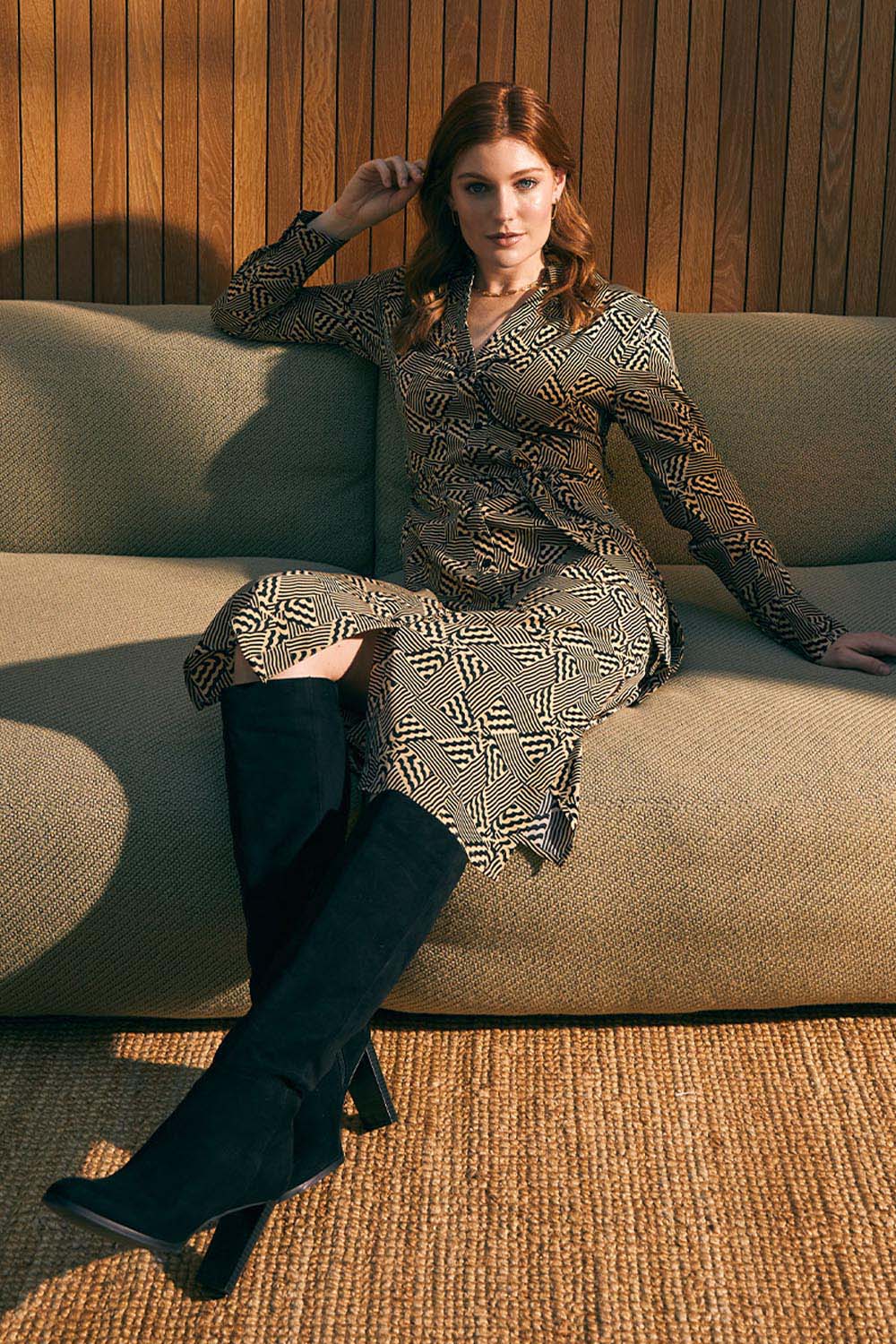 Beige | Geo Print Button Front Shirt Dress