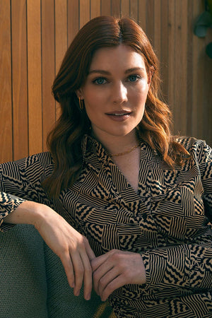 Beige | Geo Print Button Front Shirt Dress