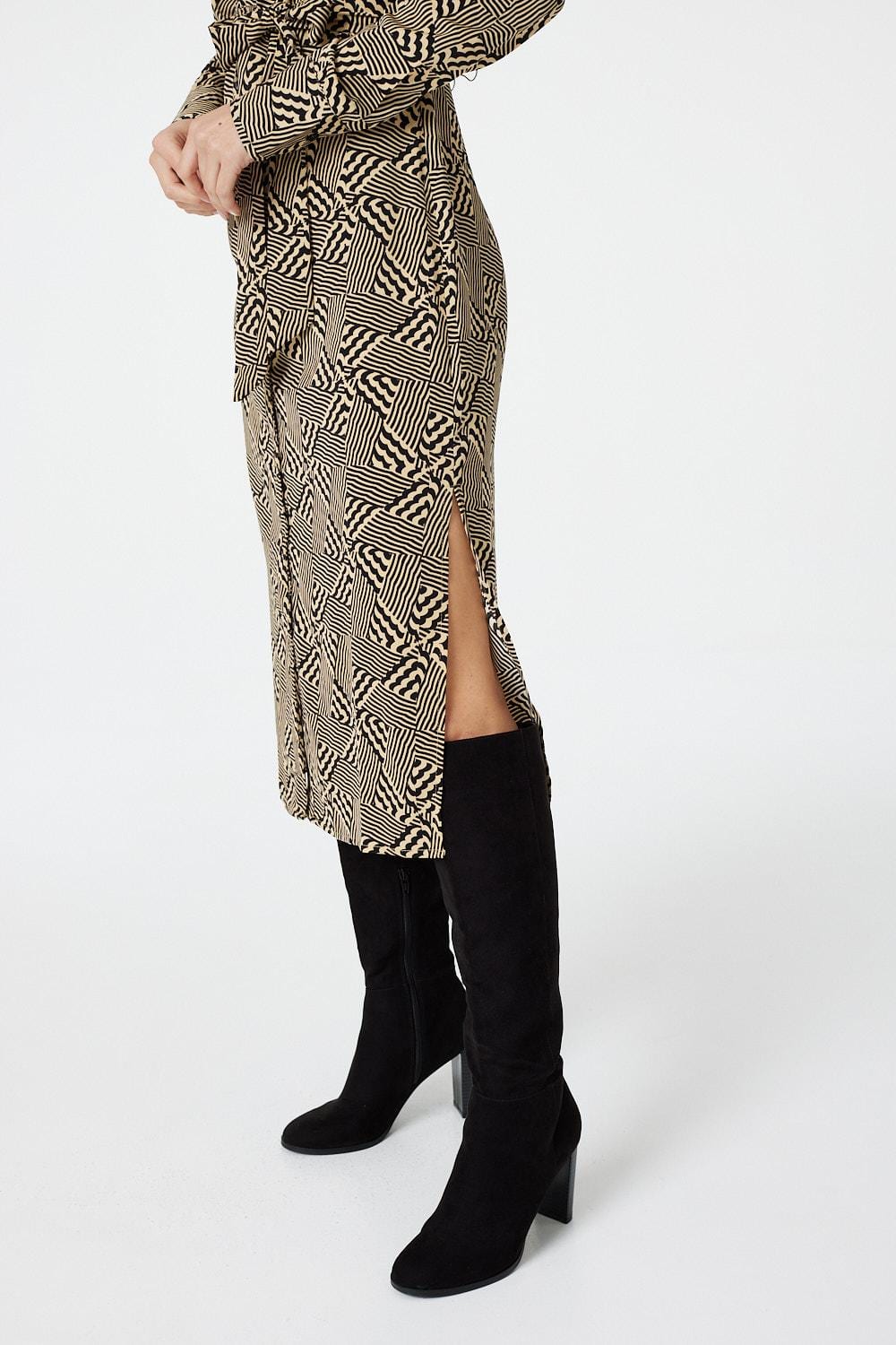Beige | Geo Print Button Front Shirt Dress