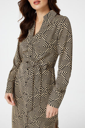Beige | Geo Print Button Front Shirt Dress