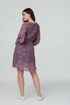 Pink | Floral Pleated 3/4 Sleeve Dress