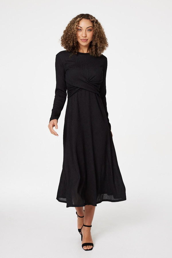 Black | Cross Front Midi Dress