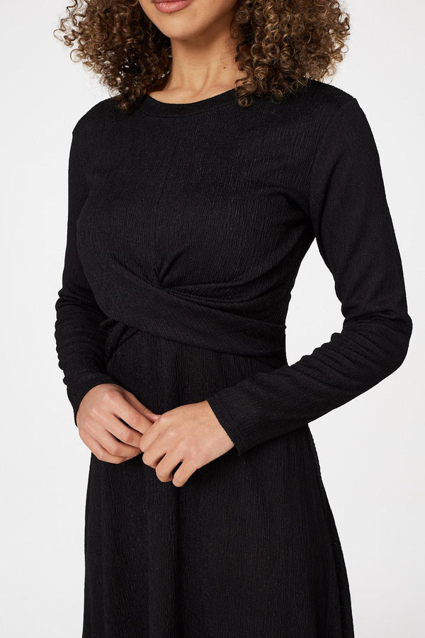 Black | Cross Front Midi Dress