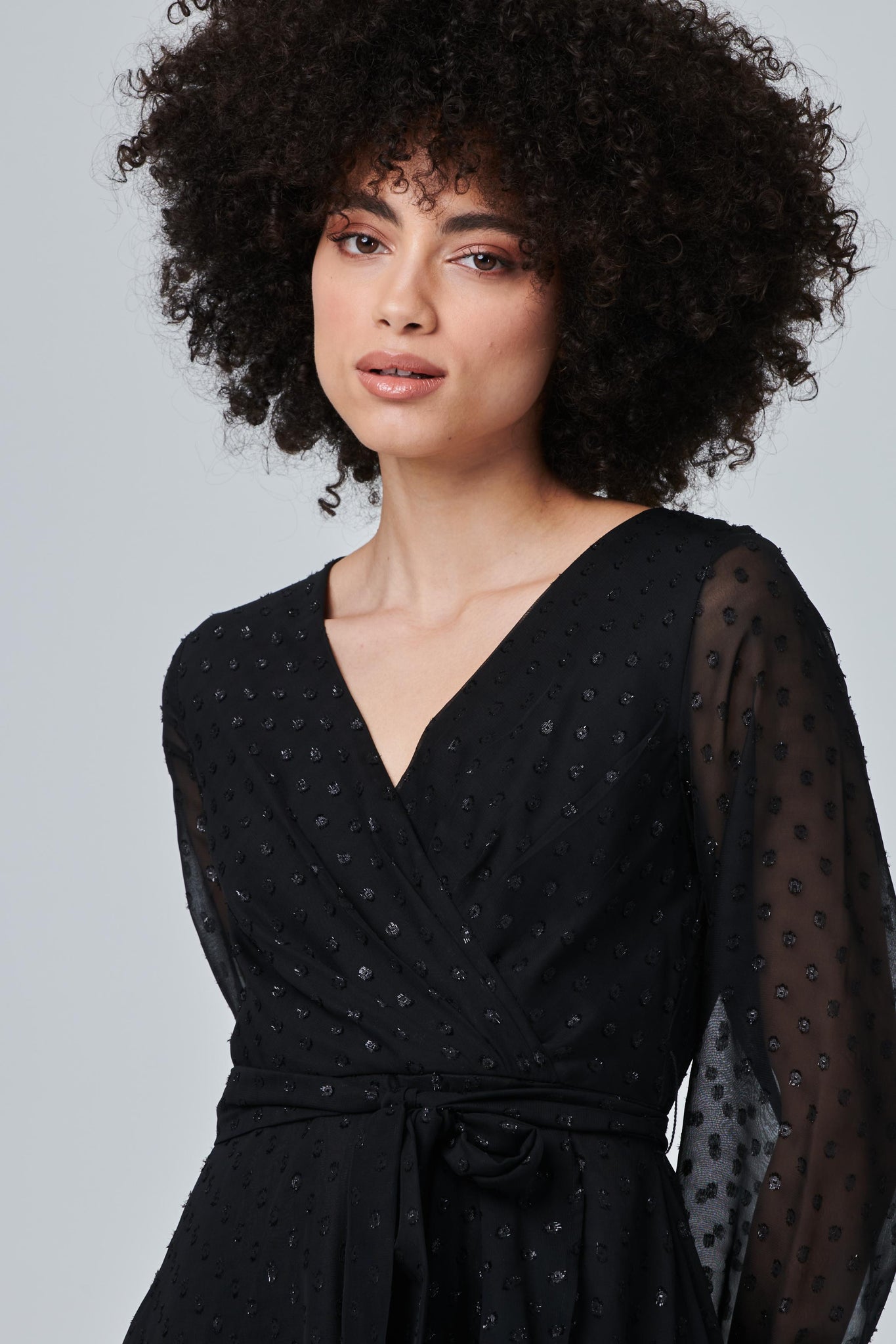 Black | Polka Dot Sheer Sleeve Dress