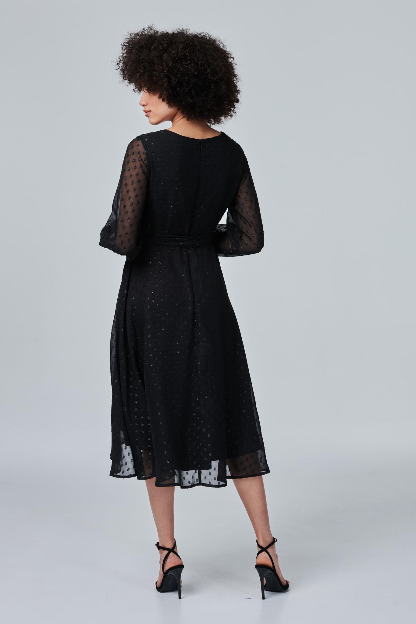 Black | Polka Dot Sheer Sleeve Dress