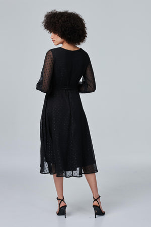 Black | Polka Dot Sheer Sleeve Dress