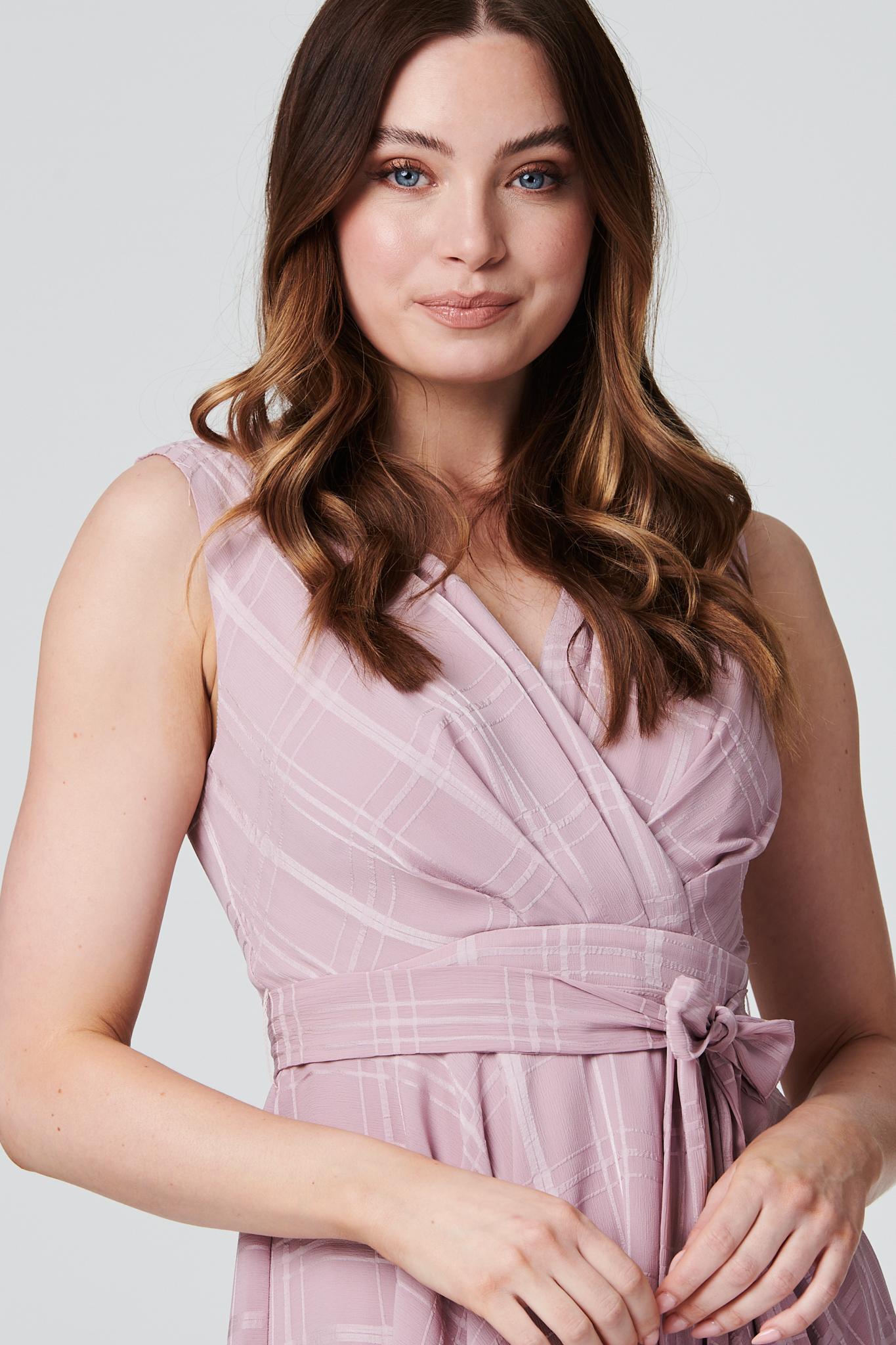 Pink | Checked Wrap Front Skater Dress