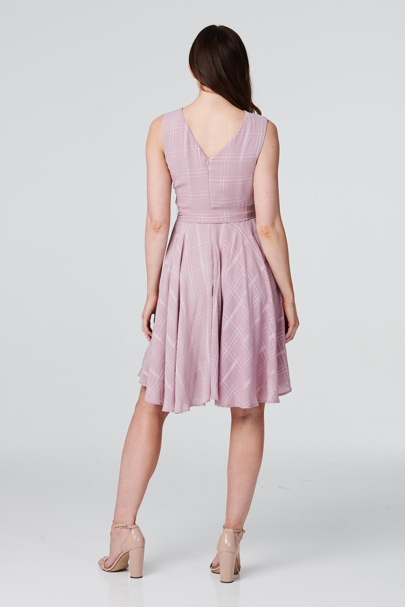 Pink | Checked Wrap Front Skater Dress