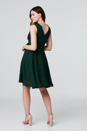 Dark Green | Checked Wrap Front Skater Dress