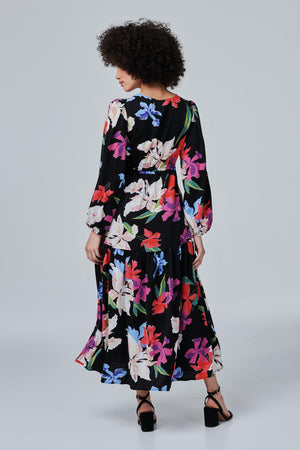 Black | Floral Tiered Maxi Dress