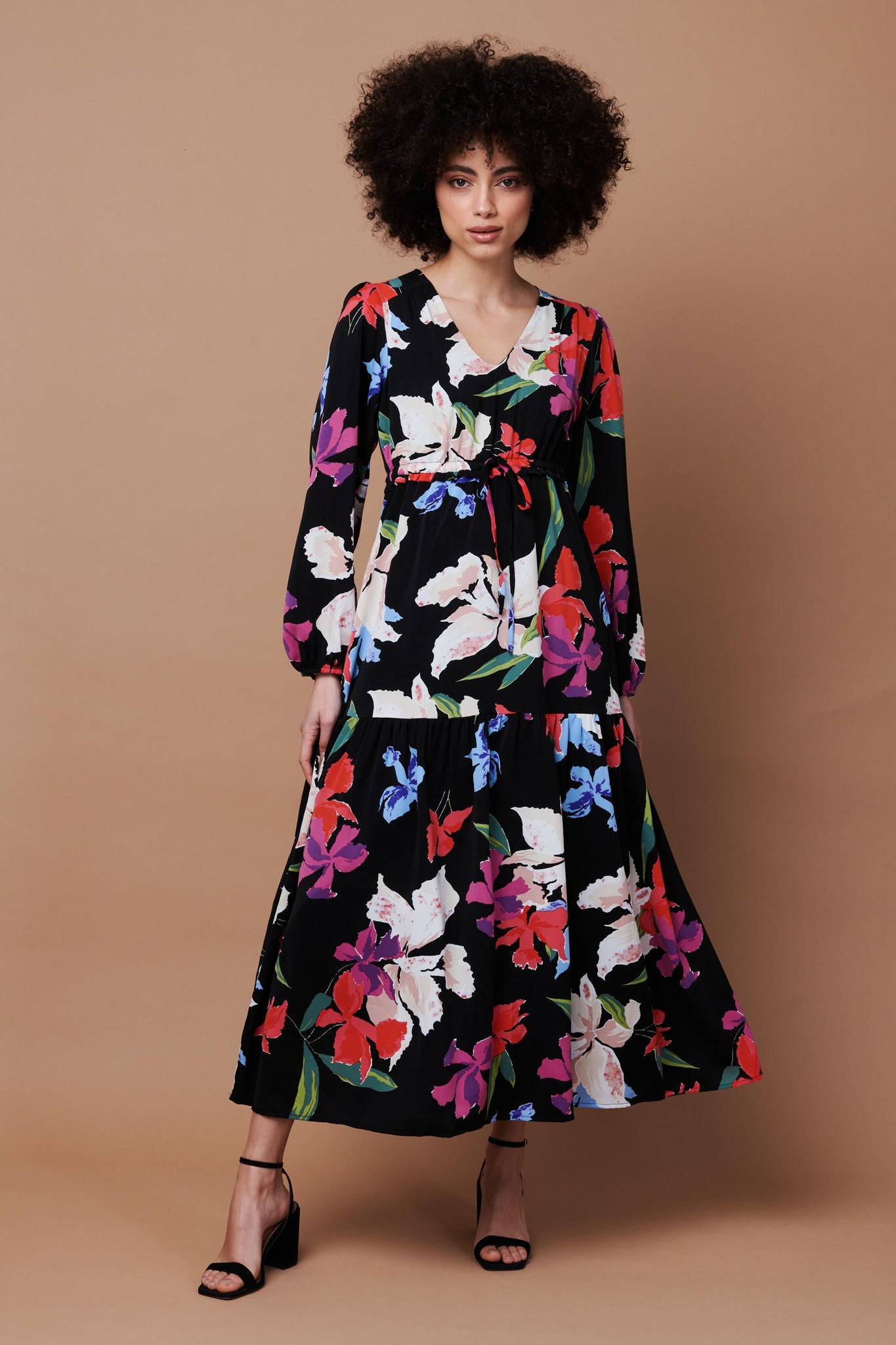 Black | Floral Tiered Maxi Dress