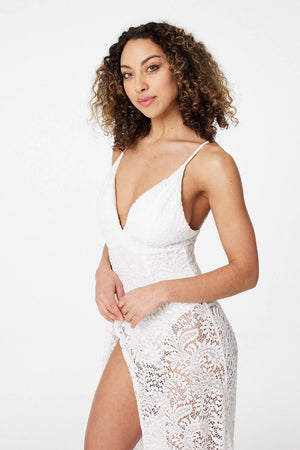 Ivory | Lace Backless Sheer Maxi Dress