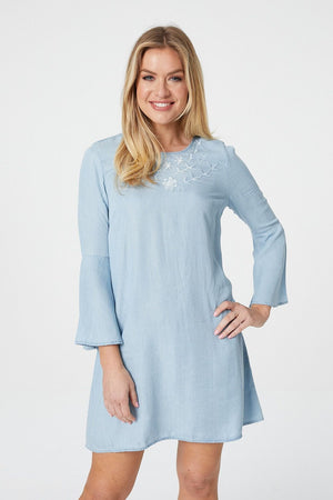Embroidered Denim Smock Dress