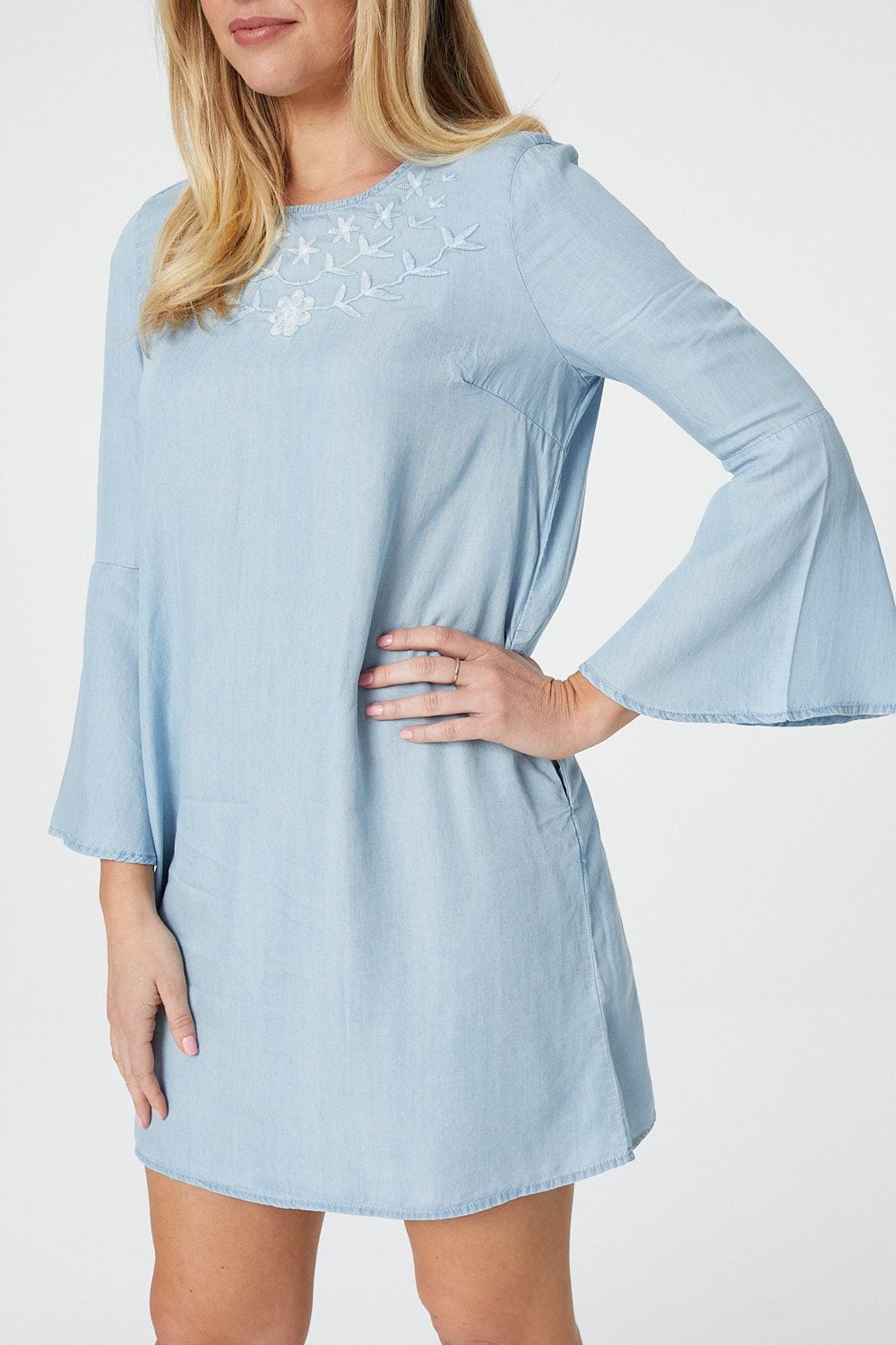 Embroidered Denim Smock Dress