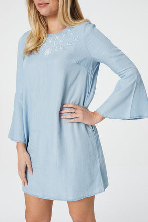 Embroidered Denim Smock Dress