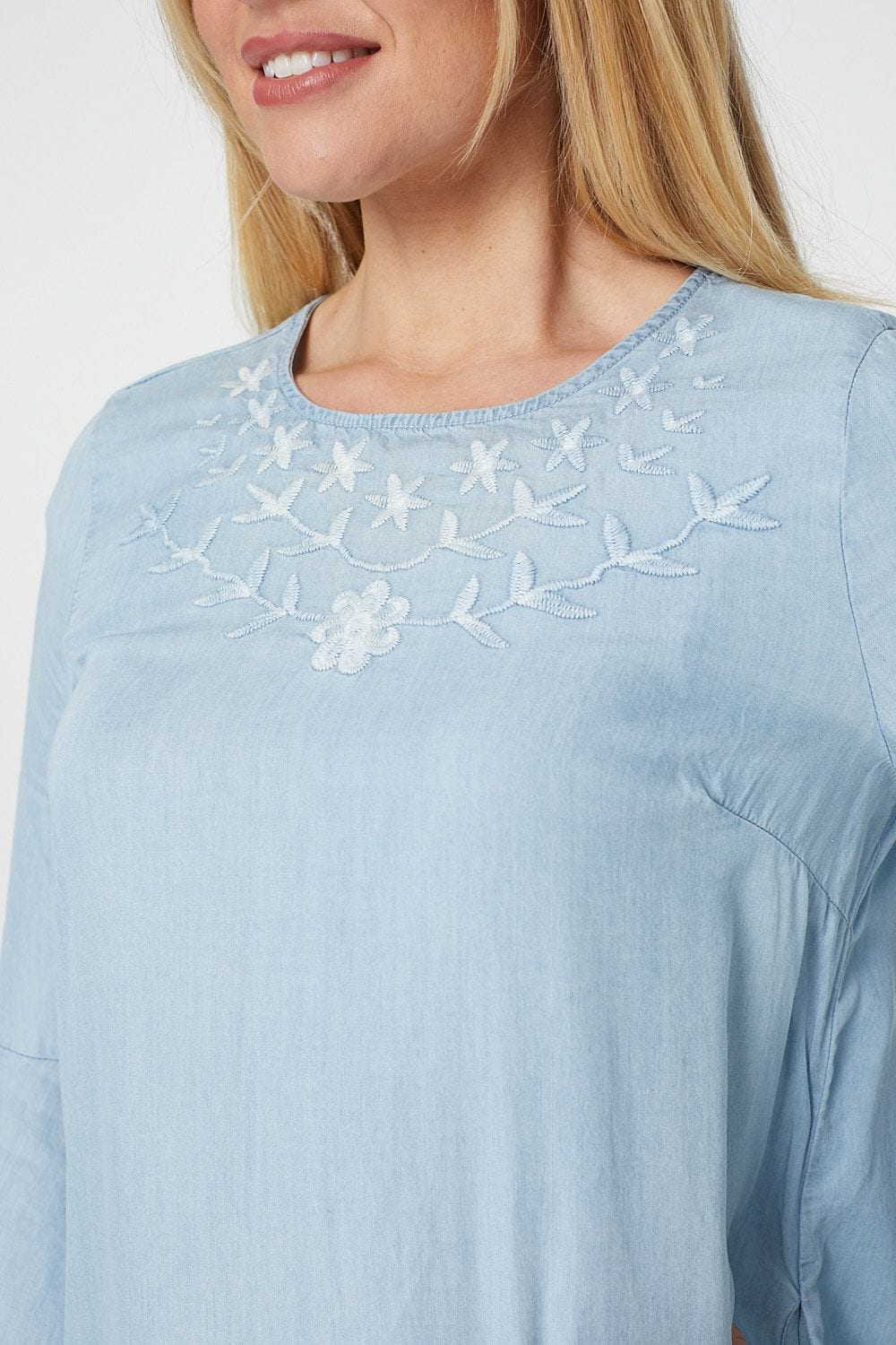 Embroidered Denim Smock Dress