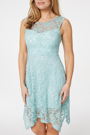 Green | Floral Lace Occasion Skater Dress