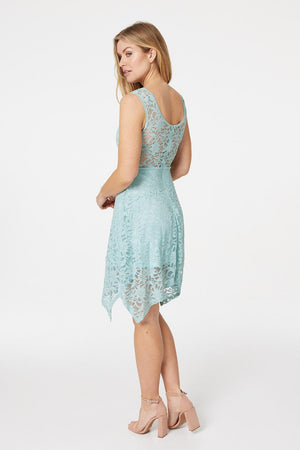Green | Floral Lace Occasion Skater Dress